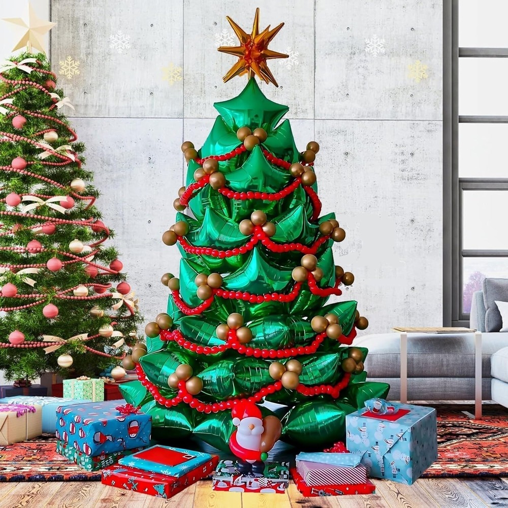 BONROPIN‎ Christmas Balloon Garland Arch Kit Green Red Golden Star Foil Balloons